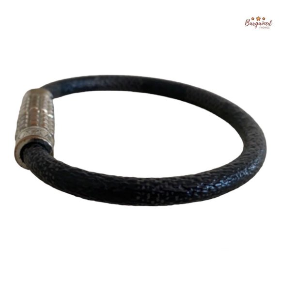 Authentic Louis Vuitton Black Damier Graphite Canvas Digit Silver Tone Bracelet - Picture 7 of 10